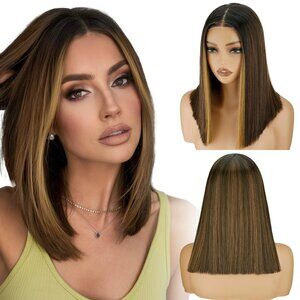 New NOSTLAGIA Brown Highlight Bob Glueless Wig, Straight